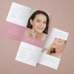 Redesign the 'Her Skin' brochure to align with high-end beauty salons, wellness centers, and boutique stores specializing in natural products.