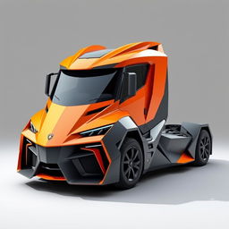 Futuristic Lamborghini Egoista truck, sleek and aerodynamic design inspired by the Lamborghini Egoista, featuring sharp angles and aggressive lines that embody speed and luxury, with a vibrant orange and grey color palette emphasizing its modern and high-performance look