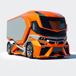 Futuristic Lamborghini Egoista truck, sleek and aerodynamic design inspired by the Lamborghini Egoista, featuring sharp angles and aggressive lines that embody speed and luxury, with a vibrant orange and grey color palette emphasizing its modern and high-performance look