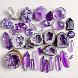 A diverse array of Amethyst crystals, each displaying its unique purple hues and natural transparency