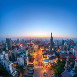 A panoramic view of the cityscape of Shijiazhuang, Hebei, China, capturing the vibrant urban life amidst the mix of modern and traditional architecture