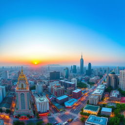 A panoramic view of the cityscape of Shijiazhuang, Hebei, China, capturing the vibrant urban life amidst the mix of modern and traditional architecture