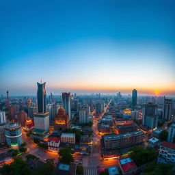 A panoramic view of the cityscape of Shijiazhuang, Hebei, China, capturing the vibrant urban life amidst the mix of modern and traditional architecture