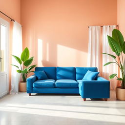 A beautiful living room featuring walls painted in a warm and soothing shade of E8C2AC, a pale pink with peach undertones