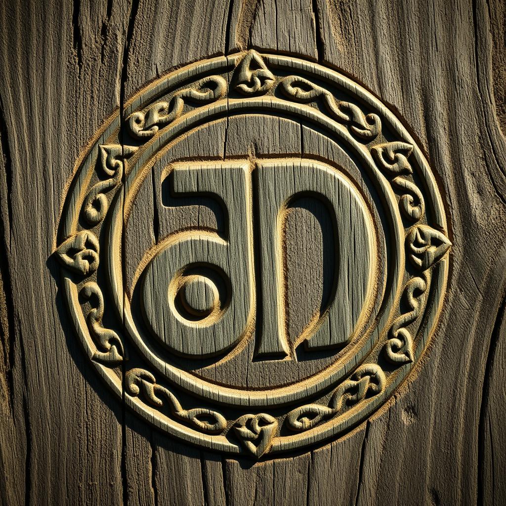 A close-up depiction of the Ansuz rune, set against a wooden backdrop
