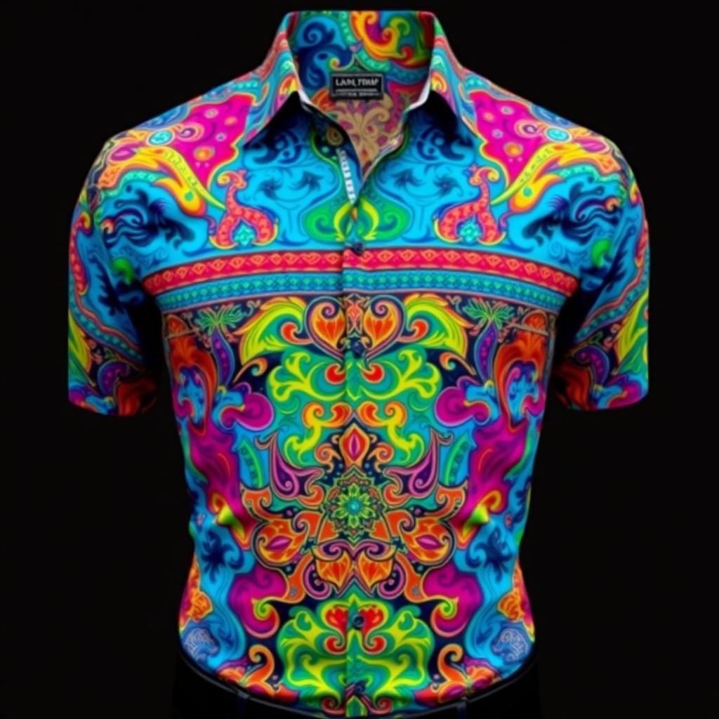 A stylish shirt with an intricate pattern, showcasing vibrant colors and unique designs