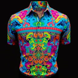 A stylish shirt with an intricate pattern, showcasing vibrant colors and unique designs