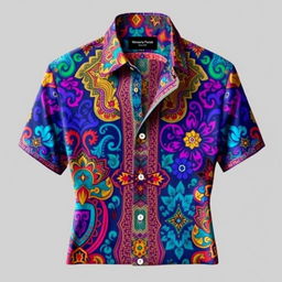 A stylish shirt with an intricate pattern, showcasing vibrant colors and unique designs