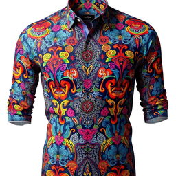 A stylish shirt with an intricate pattern, showcasing vibrant colors and unique designs