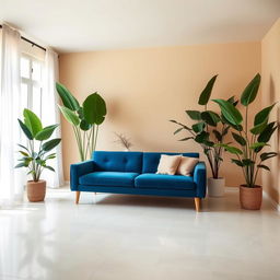 A stylish living room featuring walls painted in a subtle shade of #D1C0A5, a warm, sophisticated beige that adds elegance to the space