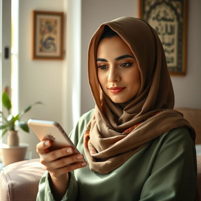 A beautiful Muslim woman with a serene expression, reflecting on her recent divorce