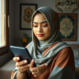 A beautiful Muslim woman with a serene expression, reflecting on her recent divorce