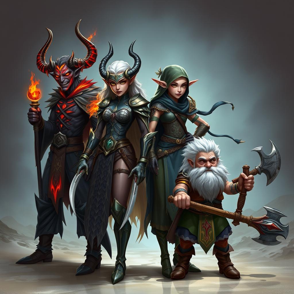 A diverse fantasy team featuring four distinct characters