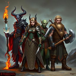 A diverse fantasy team featuring four distinct characters