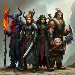 A diverse fantasy team featuring four distinct characters