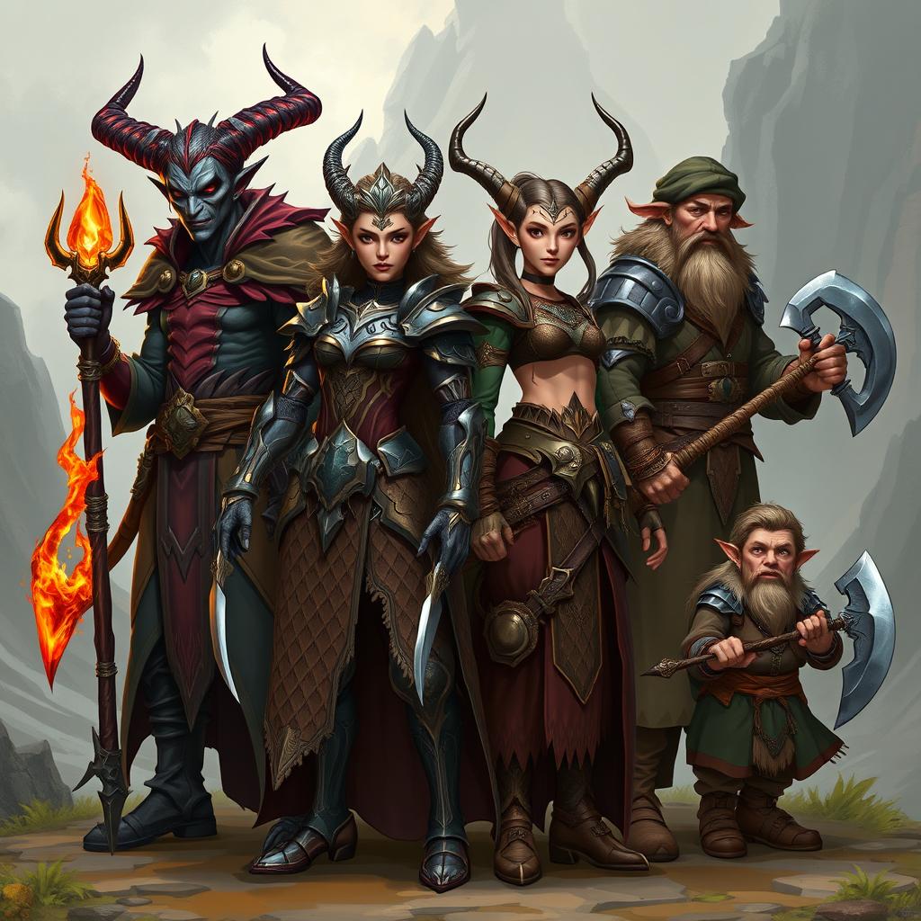 A diverse fantasy team featuring four distinct characters