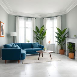 A serene and inviting living room featuring walls painted in a gentle hue of #EBD8D0, an elegant and calming shade that elevates the room's ambiance