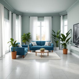 A serene and inviting living room featuring walls painted in a gentle hue of #EBD8D0, an elegant and calming shade that elevates the room's ambiance