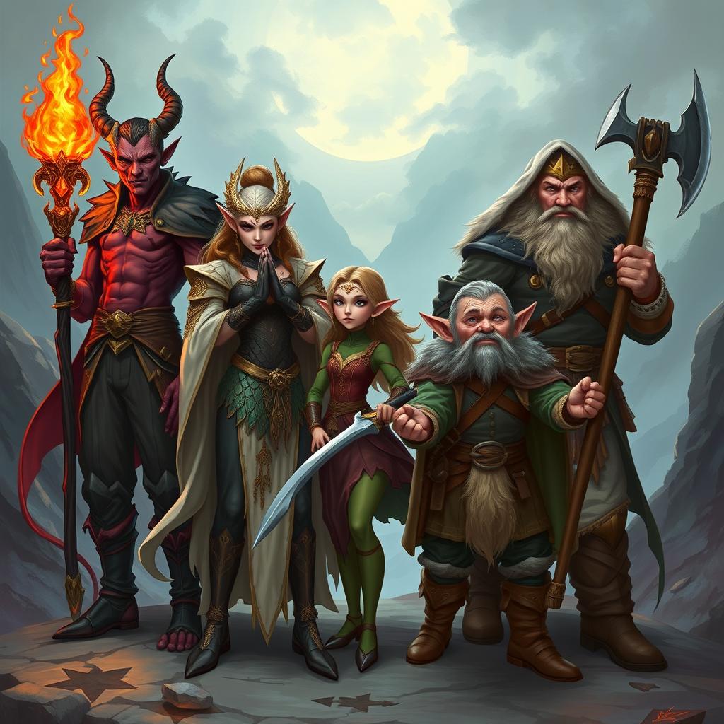 An adventurous fantasy team composed of four captivating characters