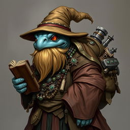 A Dungeons & Dragons character, a male tortle wizard with a dull blue shell