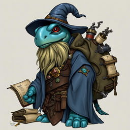 A Dungeons & Dragons character, a male tortle wizard with a dull blue shell