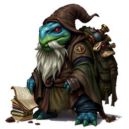 A Dungeons & Dragons character, a male tortle wizard with a dull blue shell