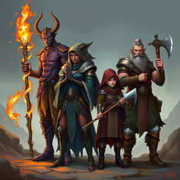 An adventurous fantasy team consisting of four distinct characters