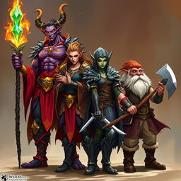 An adventurous fantasy team consisting of four distinct characters