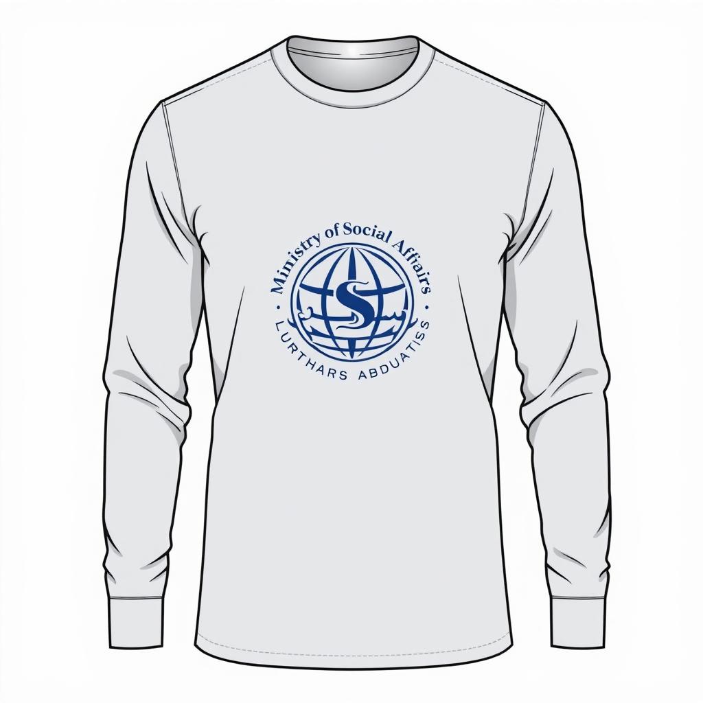 A long-sleeved shirt featuring the Ministry of Social Affairs logo prominently on the chest
