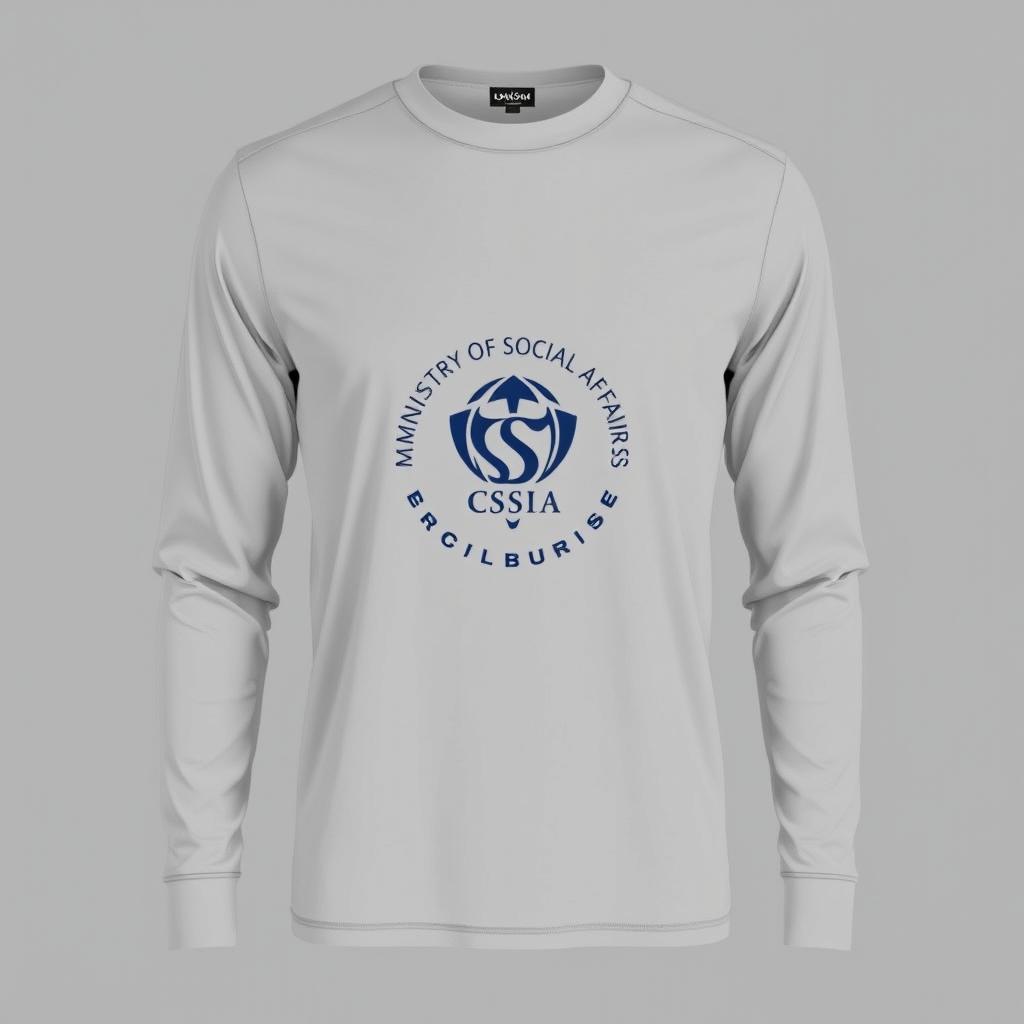 A long-sleeved shirt featuring the Ministry of Social Affairs logo prominently on the chest