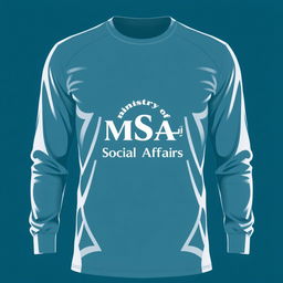 A long-sleeved shirt featuring the Ministry of Social Affairs logo prominently on the chest