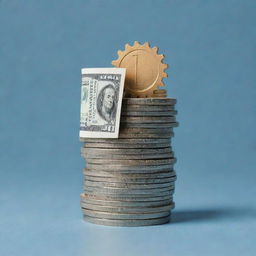 A visual representation featuring a stack of money with 70% removed, showcasing cost reduction, next to a highly efficient gear. Incorporate large icons of 70% near the money stack, and 15% near the gear, underlining the magnitude of improvements.