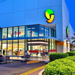 A modern supermarket building with sleek, contemporary architecture