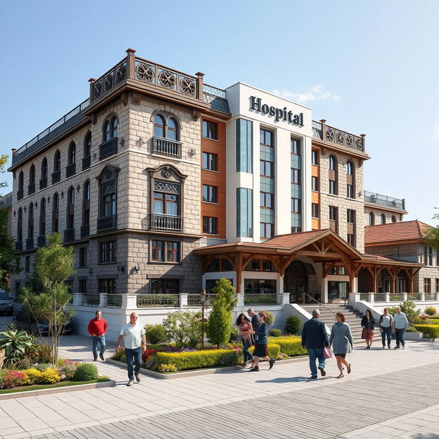 A hospital building that represents the architectural styles of Romania, Hungary, Slovakia, and Moldova, all in one