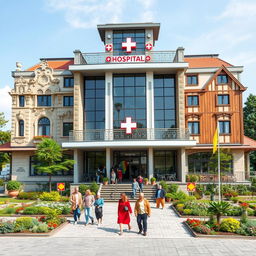 A hospital building that represents the architectural styles of Romania, Hungary, Slovakia, and Moldova, all in one