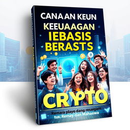 A dynamic and futuristic book cover titled "Perencanaan Keuangan Berbasis Crypto untuk Remaja dan Mahasiswa"