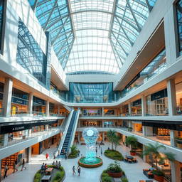 A state-of-the-art mall building with an elegant blend of modern and futuristic architectural elements