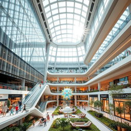 A state-of-the-art mall building with an elegant blend of modern and futuristic architectural elements