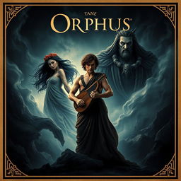 A captivating and dramatic movie poster illustrating the mythological tale of Orpheus and Eurydice