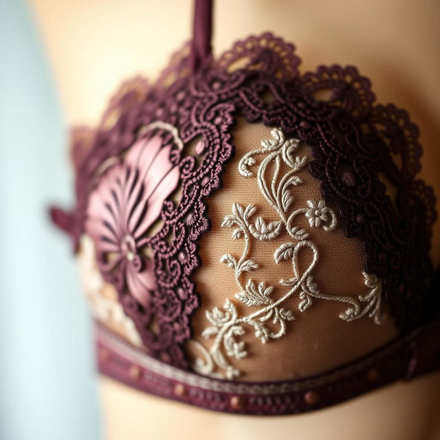 A close-up of a beautifully crafted bra showcasing intricate lacework and delicate embroidery