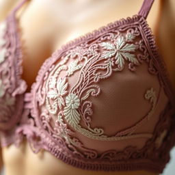 A close-up of a beautifully crafted bra showcasing intricate lacework and delicate embroidery