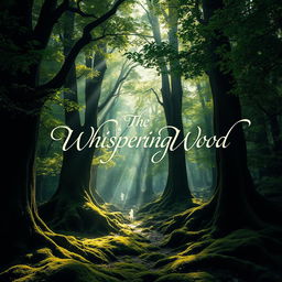 A mystical and enchanting forest for a book cover titled "The Whispering Wood