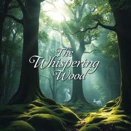 A mystical and enchanting forest for a book cover titled "The Whispering Wood