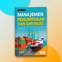 A modern and informative book cover for a book titled 'Manajemen Penumpukan Bongkar dan Muat'