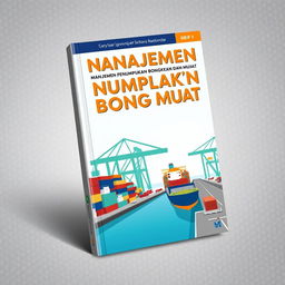 A modern and informative book cover for a book titled 'Manajemen Penumpukan Bongkar dan Muat'