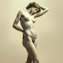 artistic depiction of a classical nude figure, capturing the beauty of human form with a focus on anatomy and elegance, set against a soft, abstract background that enhances the shape and proportions of the body