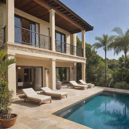 An enticing image of a 'Luxury Villa Retreat' package, capturing an opulent villa, its plush interior and exterior, stunning surrounding scenery, alongside top-tier amenities and included activities for a premium retreat experience.