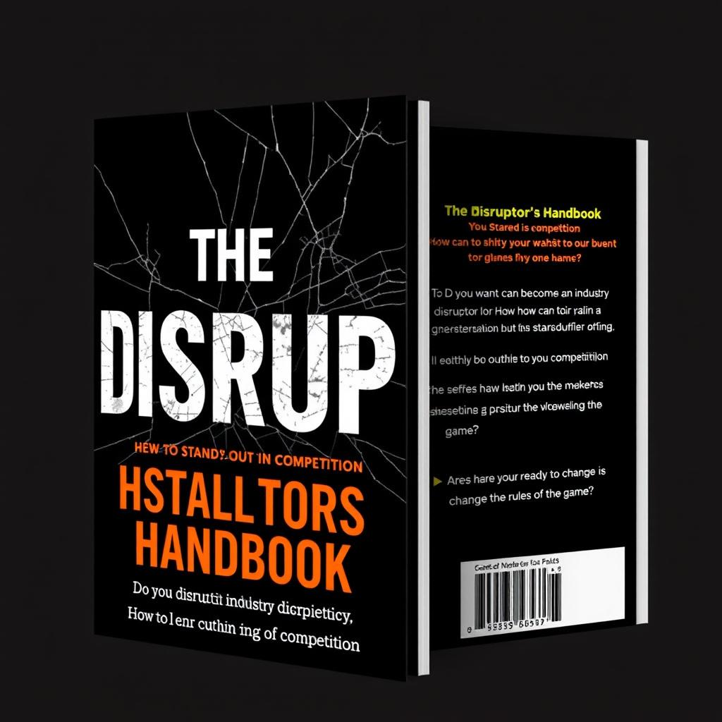 Book cover for 'The Disruptor's Handbook: How to Stand Out in Competition' with a primary color scheme of black and bright orange