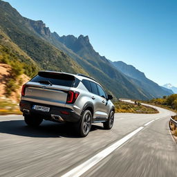 A GWM Tank 500 driving on a scenic mountain road, showcasing the car's impressive design and robust build