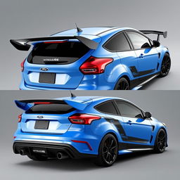 an AWD hatchback coupe inspired by the 2018 Ford Focus RS and 2017 Ford Fiesta ST, featuring an impressive 450 horsepower engine with a turbocharger